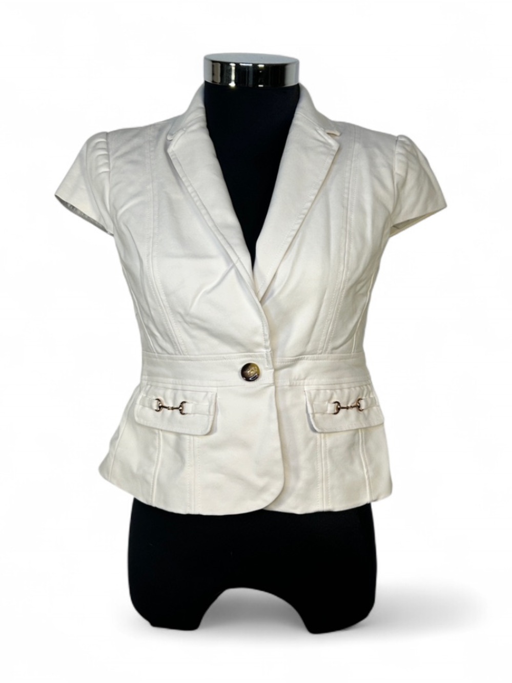 Women's Short-Sleeve White Tailored Collared Blazer Jacket